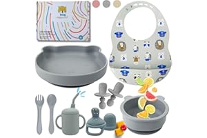 HappyDoo | Vajilla Bebe | 12 Piezas | Vajilla Bebe Silicona | Plato Bebe Ventosa | Cuenco | Vaso Bebe | Babero| Cubiertos Bebe | De Regalo Chupete Fruta | Vajilla Infantil | En Caja para Regalar
