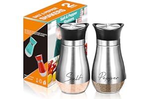 SHINELINE Salt and Pepper Shakers Set - 120ml with Clear Glass Bottom Salt Pepper Shaker, with Stainless Steel Lid Salt Shaker, Refillable Spice Dispenser for Home Kitchen Cooking Camping BBQ - Silver