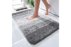 smiry Microfiber Bath Mat, 40 x 60 cm, Non-Slip Super Absorbent Bathroom Mat, Extra Soft Thick Floor Foot Mat, Fluffy Shaggy Bath Mats Rugs for Bathroom, Grey
