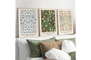 PWAAHDC Set of 3 William Morris Canvas Wall Art Prints - Neutral Vintage Style Posters for Living Room Wall Decor (Unframed, A2)