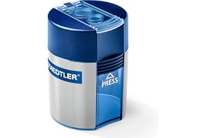 STAEDTLER 512 Dubbel pennvässare med behållare – upp till 10,2 mm | Två storlekar för ögon-, ögonbryns- & färgpennor, metallblad – stängbart lock – Art.-Nr. 512 001