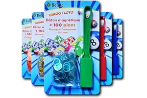 Bolibo JETON Loto magnétique - Bâton magnétique + 100 PIONS - 17 mm de diamètre - Coloris au Choix - Bleu, Orange, Jaune, Vert, Rouge, Violet, etc... - (Vert)