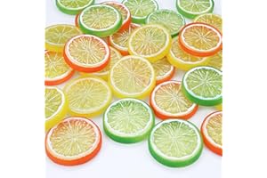 LORIGUN La Rebanada Falsa del limón 30pcs adorna la decoración Artificial de la casa de la Comida del Faux (Rojo Verde Amarillo, Cada Color 10pcs)