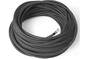 Amarcords - Cavo elettrico tessile colore GRIGIO SCURO tondo seta 10 metri con messa a terra 3x075mm - Filo rivestito in tessuto colorato vintage per lampade lampadari applique e abat jour.
