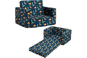 BEJOY - Divano letto pieghevole 2 in 1, poltrona per bambini,, per la cameretta, regalo di compleanno o per la giornata dei bambini, per bambine e bambini, blu marino con dinosauri