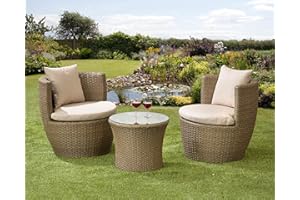 Garden Store Direct Rattan Wicker Bottle Shape Bistro Patio Set, Aluminium, Seat Pads & Back Cushions, 3 Colours To Choose From (Brown/Natural)