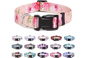 Suredoo Adjustable Nylon Dog Collar with Patterns, Soft Comfy Pet Collar for Small Medium Large Dogs (S, Rose)