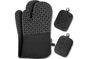 MILcea Oven Gloves, Pot Holders, Oven Gloves, Set of 4, Oven Mitts Heat Resistant, 30 x 18 x 3.5 cm