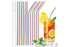 LTStore Paquet de 12 Pailles en Acier Inoxydable - Avec Brosses de Nettoyage - Réutilisables - Idéales pour les Cocktails, le Thé au Lait et Plus (6 Pailles Droites et 6 Pailles Courbées)