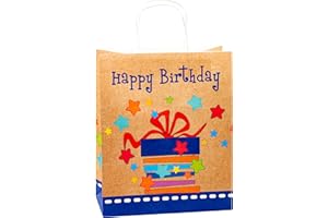 TSI Sac cadeau en papier kraft ANNIVERSAIRE, lot de 6, taille : grand (32 x 26 x 13,5 cm), N° d'art. 88315
