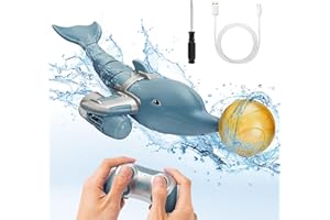 Weslery Bateau Dauphin télécommandé 2.4G RC avec Boule rotative lumière colorée Jouet d'eau électrique de Dauphin plongeable Haute Simulation Cadeau pour Adulte Enfant garçon Fille Piscine (Grey)