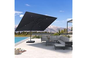 PURPLE LEAF Sonnenschirm Groß 300 x 400 cm Ampelschirm Rechteckig mit Kurbel, XXL Gartenschirm neigbar, 360° Rotation, Bespannung Polyester, für Gärten, Cafés, Terrasse, Grau