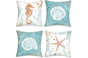 Bonhause Poszewki na poduszki z motywem konika morskiego, 45 x 45 cm, dwustronne, w kształcie rozgwiazdy, dekoracyjne, niebieskie, miękkie, aksamitne poszewki na poduszki na sofę, łóżko, patio,