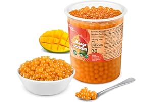 THE INSPIRE FOOD COMPANY Popping Boba for Bubble Tea - Fruit Pearls, Bursting Bubbles - 1 kg - Mango - NO Artificial Colors - Lower sugar, Real Fruit juice - 100% Vegan & Glutenfree