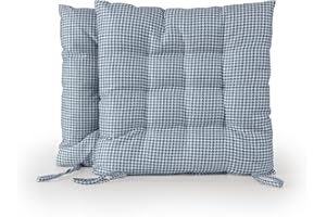 DH DREAMER HOME – Pack de 2 Cojines para Silla 40x40x5 cm – Uso Interior y Exterior, Extra Suaves y Acolchados, Funda de Poliéster y Relleno de Fibra Hueca Lavable - Pata Gallo Azul