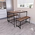 Vida Designs Roslyn 4 Seater Dining Table With 2 Benches, 3 Piece Set, Dining Room Furniture Solid Metal Frame (Dark Wood)
