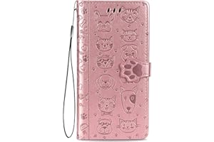 Fertuo Funda para Xiaomi Redmi Note 11 / Redmi Note 11S 4G, Carcasa Libro con Tapa de Cuero con Ranuras de Tarjeta, Cierre Magnético [Gato Perro] Wallet Case Flip Cover para Redmi Note 11S, Oro Rosa