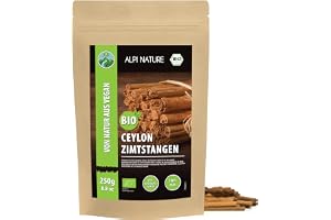 Alpi Nature Ceylon Kanelstänger BIO 250g, Ekologiska Hela Kanelstänger 80mm, ca 32-34 per Påse
