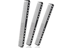 HUAXIYAN Carbon Fine Cutting Comb - Fiber Salon Hairdressing Heat Resistant Barber Comb (3 Pieces, Black)