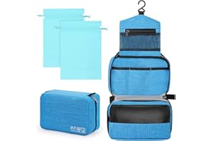 Sarsumir Trousse de Toilette Femme Homme Voyage Trousse Maquillage Trousse Toilette Grande Capacité 1 Trousses de Toilette + 2 Sacs à Cordon, Bleu Ciel