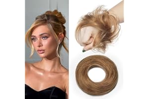 MY-LADY Moño Postizo de Pelo Natural, Marrón Claro Moños Postizos Elástico Liso para Mujer Ligero(17g)