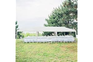 RELAX4LIFE Tonnelle de Jardin Extérieur 3x9 M avec 5 Parois Amovibles, Barnum 3x9 en PE Imperméable avec Cordes à Vent, Tente de Réception pour Fête Mariage