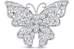 BLING JEWELRY Gran Declaración Acento De Cristal Amarillo Naranja Dorado Aqua Azul Negro Claro Jardín Libélula Luciérnaga Aleteo Filigrana Mariposa Broche Bufanda Pin Para Mujeres Adolescentes Plata Chapado En Oro