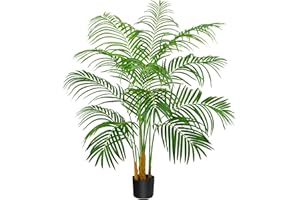 FSOHOI Artificial Fake Palm Tree with 18 Trunks and Real Bark Design, Premium Polyester,Tropical Paradise Palm Tree in Pot (black, 150 CM)