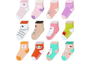 HYzgb Lot de 12 chaussettes antidérapantes pour bébé avec poignées 1-5 ans multi couleurs, cadeau pour tout-petits bébé garçons filles