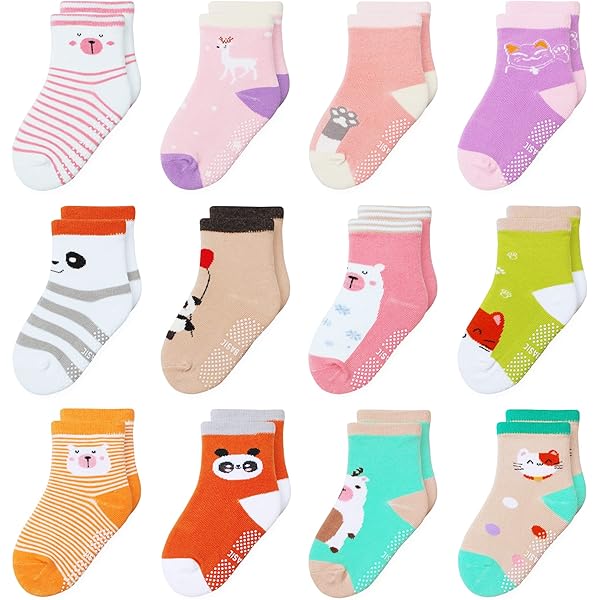 HYCLES Calzini Antiscivolo Bambino Bambina per 0 12 Monate   Calze Antiscivolo Bambino Neonato 0 6 9 12 18 24 Mesi Cotone 02 Blumenart (12 Paare