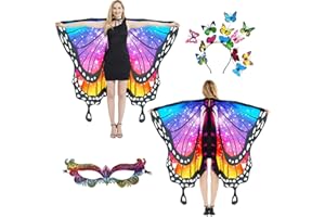 plainshe Schmetterlingsflügel Doppelseitiger Druck, Feenflügel für Erwachsene, Halloween Kostüme für Frauen, 3PCS Schmetterlingsumhang Set