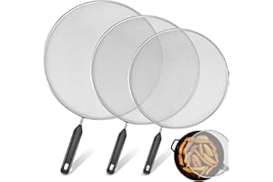GUIJZSLTRG 3Pcs Grease Splatter Guard, Mesh Splatter Screen with Handle, Stainless Steel Splash Guard Temperature Resistant Splatter Screen Strainer 9.8 in+11.4 in+13 in for Cooking Frying Pan