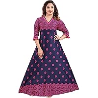 YKI® Women's Beautiful Print Full-Flare Nighty with Long Sleeves/Night Gown/Nightwear