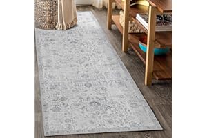 ‎TOPICK TOPICK Läufer 60x300cm Grau Teppiche Vintage Waschbar Teppichläufer Flur Innenbereich Retro Faltbar Dünner Multi Floral Boho rutschfeste Badezimmer Küche Schlafzimmer Wohnzimmer