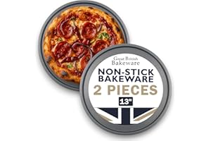 Samuel Groves Pack of 2 Pizza Pan, Pizza Tray, Large 13 Inch (33cm) Non Stick Coating Oven Round Crisper, Pizza Baking Tray, Pizza Trays for Oven Non Stick Made in England