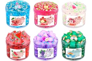 BRETOHAY 6 Packs Candy Bag Packaging Slime Kit - Clear, Crunchy, Non-Sticky Slime for Kids With Various Peach Add-ins, Party Favors for Girls and Boys