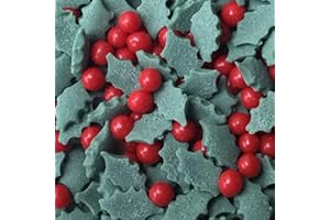 Holly & Berry Christmas Cupcake Sprinkles Edible Sugar Decorations from Nice Buns approx 50g