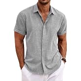 COOFANDY Men's Linen Shirt Short Sleeve Button Down Shirt Regular Fit Casual Shirts Summer Beach Linen Shirt