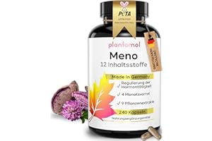 ‎PLANTOMOL 12fach Meno Komplex Wechseljahre Kapseln - Hormon Balance Frauen mit Yamswurzel Rotklee Mönchspfeffer Ashwagandha & B6-3 Monatsvorrat