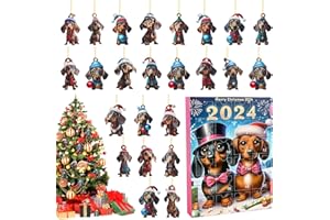 WVU & WVO Zawieszka w kształcie szczeniaka na choinkę, kalendarz adwentowy 2024, 24-dniowy szczeniak odliczający dla miłośników kotów, akrylowy wisiorek 2D, ozdoba choinkowa