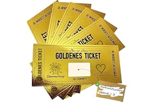 SHANDADDY 6 Set Goldenes Ticket Rubbellose Wunschgutschein mit Rubbelaufkleber zum Ausfüllen, Gutscheinkarte für Valentinstag,Geburtstag, Reise & Kino,Geschenkidee mit Umschlag für Frauen,Freundin,Mama & Kind