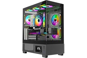 IONZ KZ-V PC Gaming case - ATX - Tempered Glass, LED Temperature Display, includes 3 x120 mm ARGB PWM Fans, Black - Midi Aether