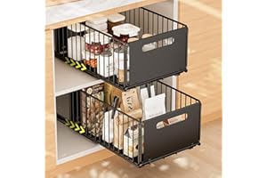 CARASTEK 2 Piezas Cajón Telescópico Cajón de Cocina Extensible Desplegable Organizador De Gabinete Extraíble Fijo con Nano Película Adhesiva Cesta Deslizante para Cocina Sin Taladrar ni Clavar (Schwarz)
