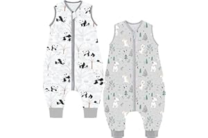 Chilsuessy Śpiwór niemowlęcy z nogawkami, 2 sztuki, 1,5 Tog, całoroczny śpiwór, śpiwór dla niemowląt, dzieci, słodki szczeniak + panda, 80 cm, wzrost dziecka 90-100 cm