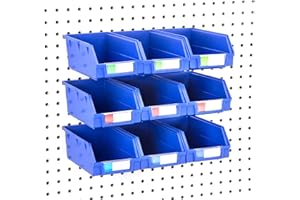 RIGHT ARRANGE Pegboard Bins – 9 Pack Blue Extra Large - Hooks to Any Peg Board - Organize Hardware, Accessories, Attachments, Workbench, Garage Storage, Craft Room, Tool Shed, Hobby Supplies, Small Parts