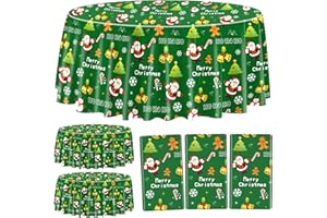 PTECDROTS 3 tovaglie natalizie rotonde per la tavola di Natale, decorazioni verdi a tema natalizio, per vacanze invernali, Capodanno, forniture per feste di Natale, 214 cm