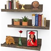 40cm Floating Shelves for Wall - Set of 3 Walnut Brown - Modern Rustic Style - Wall Mounted Display - Picture Strips - From Icona Bay
