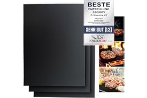 BLACKROX BBQROX Grillmatten 3er Set [50x40cm bis 300°C] | Vergleichssieger 2024 | Für Gasgrill, Holzkohlegrill, Elektrogrill & Backofen | Wiederverwendbare & Antihaft Grillunterlage | Schwarz