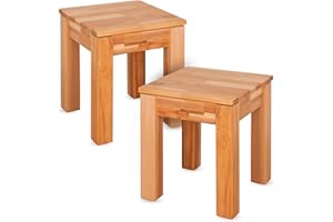 Staboos 2er Set Buche Sitzhocker Holz - Massiv Holzhocker bis 200 kg - Kernbuche Holz Hocker Emma ohne Eingriff - als Nachttisch nutzbar - 36 x 36 x 45cm