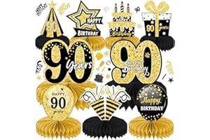 LWAIX 90. Geburtstag Männer Frauen 10Stk Geburtstag Dekoration Tischdeko Bienenwabe Mittelstück für Waben-Tischdekoration Party Zubehör Tischdekorationen Papier (90)